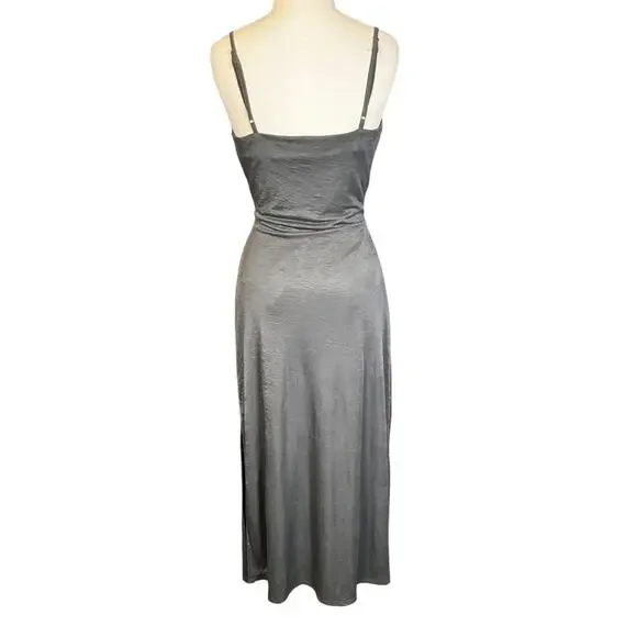 Y2K Evening Bar III Gray Cowl Neck Slip Dress Medium NWT Satin Minimalist Maxi - Picture 2 of 11